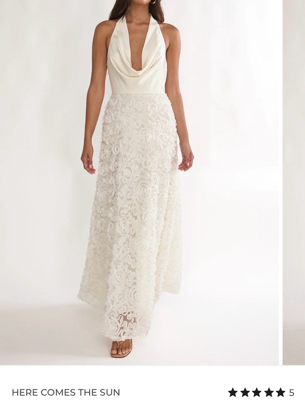 HERE COMES THE SUN White Halter Lace Maxi Dress